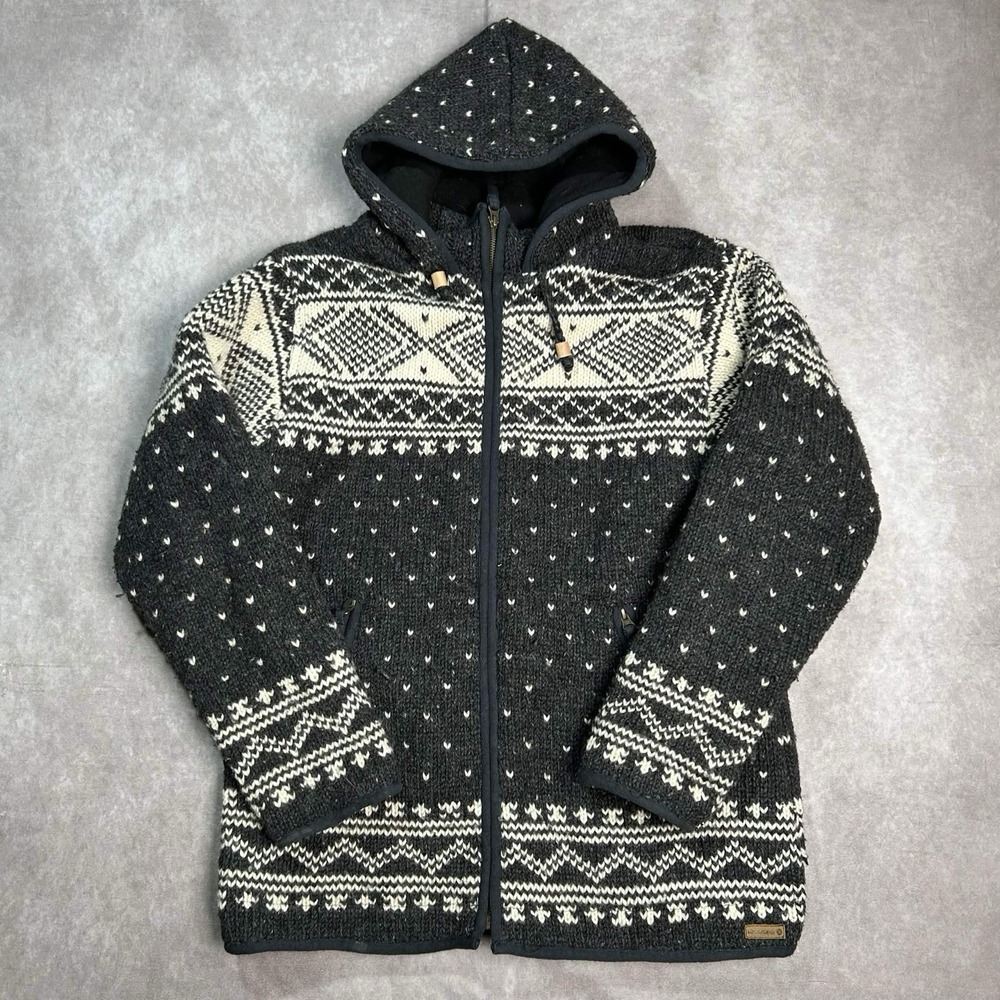 Laundromat Zurich Nordic Full Zip Hooded Sweater Jacket Handmade Wool Fleece L/G